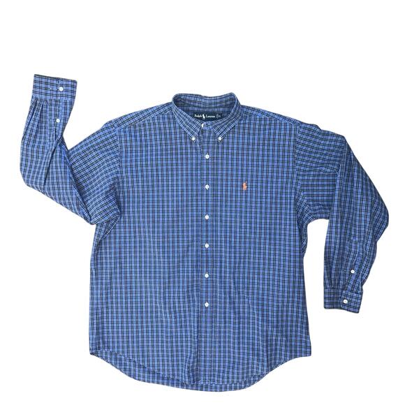 Polo Ralph Lauren Men's Long Sleeve Classic Fit Blue Black Plaid SZ XL EUC - Picture 1 of 6